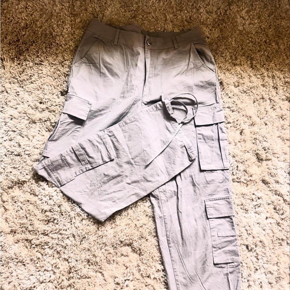 Light Gray Cargo Pants with Belt